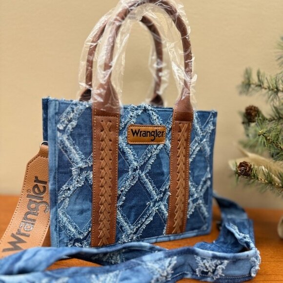 Wrangler Mini Tote Demin Southwestern Small handbag Crossbody Cowgirl Purse - Picture 4 of 10
